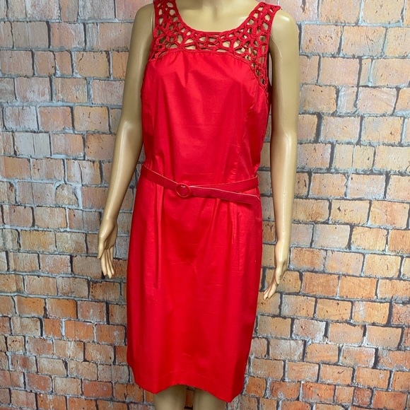 Julian Taylor Lattice Neckline Belted Dress - Picture 1 of 11